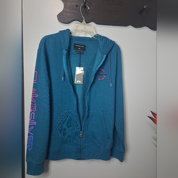 QUIKSILVER Teal Time Circle Screen Full Zip Fleece Hoodie M - Picture 6 of 10